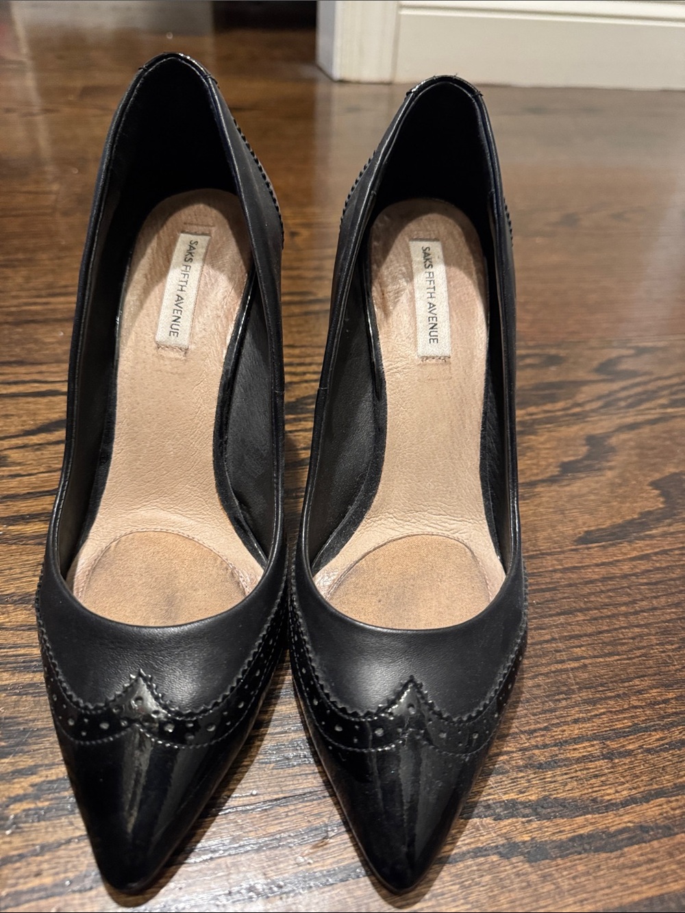 Saks Fifth Avenue Black Leather Pointed-Toe Pumps